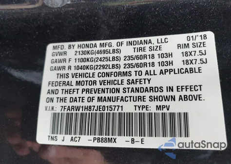 2018 Honda Cr-V Ex-L/Ex-L Navi z USA, uszkodzony, nr VIN 7FARW1H87JE015771